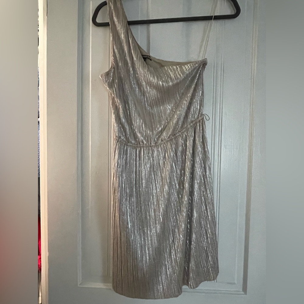 Champagne one shoulder pleated dress